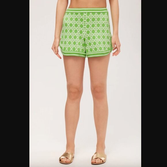 Trina Turk Steffi Billie Jean Green & White Patterned Elastic Waist Short XS - Picture 1 of 10